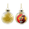 Transparent Christmas tree ball ornament with gold filling 8cm