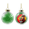 Transparent Christmas tree ball ornament with green filling 8cm