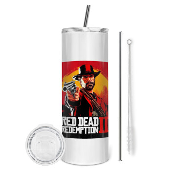 Red Dead Redemption 2, Eco friendly ποτήρι θερμό (tumbler) από ανοξείδωτο ατσάλι 600ml, με μεταλλικό καλαμάκι & βούρτσα καθαρισμού