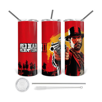 Red Dead Redemption 2, 360 Eco friendly stainless steel tumbler 600ml, with metal straw & cleaning brush