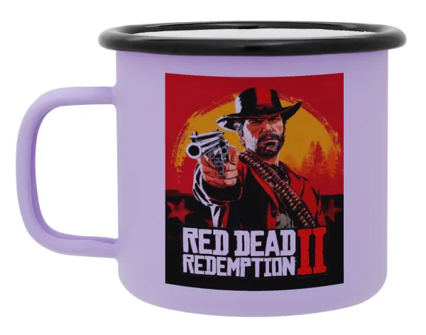 Red Dead Redemption 2 — Metal enamel mug, matte light pastel purple, 360ml