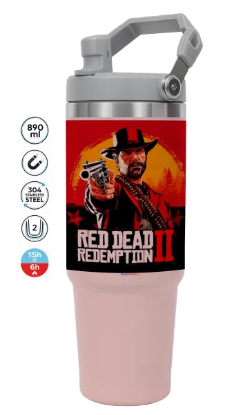 Red Dead Redemption 2 — PINK Travel Tumbler with Handle 890ml