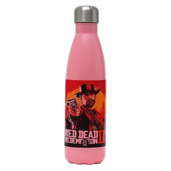 Red Dead Redemption 2, Μεταλλικό παγούρι θερμός Ροζ Ματ (Stainless steel), διπλού τοιχώματος, 500ml