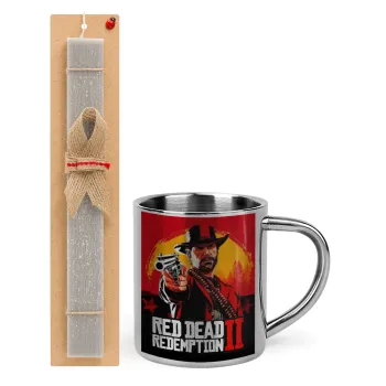 Red Dead Redemption 2, Easter Set, metallic thermal cup (300ml) & Easter aromatic flat candle (30cm) (GRAY)