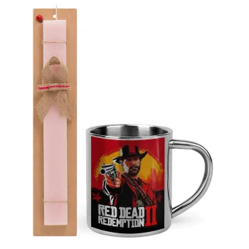 Red Dead Redemption 2, Easter Set, metallic thermal cup (300ml) & aromatic flat Easter candle (30cm) (PINK)