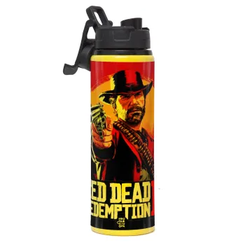 Red Dead Redemption 2, Metallic water bottle with safety lid, 850ml aluminum