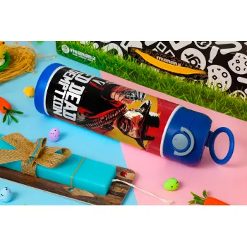 Red Dead Redemption 2, Easter candle, Childrens hot water bottle, stainless steel, with safety straw, BLUE (500ml)