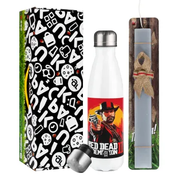 Red Dead Redemption 2, Easter candle, metallic white thermos bottle (500ml) & aromatic flat candle (30cm) (GRAY)