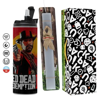 Red Dead Redemption 2, Easter candle with Grey Tumbler Thermo 600ml & aromatic flat candle (30cm) (GREY)