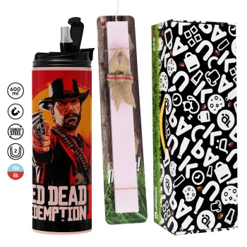 Red Dead Redemption 2, Easter candle,Travel Tumbler 2 Lids, with metal straw & cleaning brush & aromatic flat candle (30cm) (PINK)