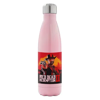 Red Dead Redemption 2, Metal mug thermos Pink Iridiscent (Stainless steel), double wall, 500ml