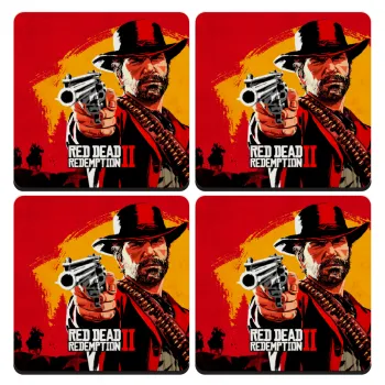 Red Dead Redemption 2, ΣΕΤ 4 Σουβέρ ξύλινα τετράγωνα (9cm)
