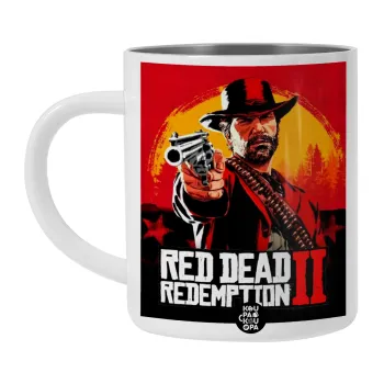 Red Dead Redemption 2, Λευκή Ανοξείδωτη Μεταλλική Κούπα 450ml - Διπλού Τοιχώματος 