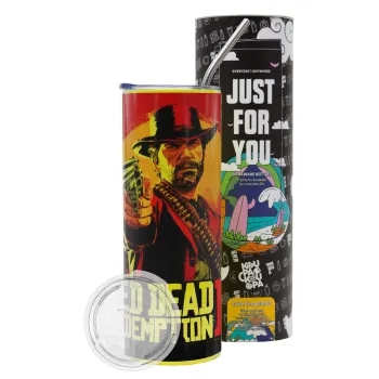 Red Dead Redemption 2, Neon Yellow Travel Tumbler θερμό, μεταλλικό καλαμάκι(Ανωξείδωτο 304 Food grade, BPA free, 600ml)