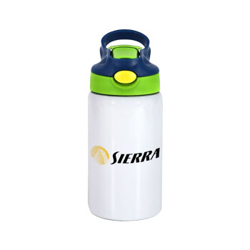 SIERRA, Children's hot water bottle, stainless steel, with safety straw, green, blue (350ml)