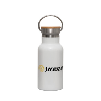 SIERRA, Metallic thermos (Stainless steel) White with wooden lid (bamboo), double-walled, 350ml