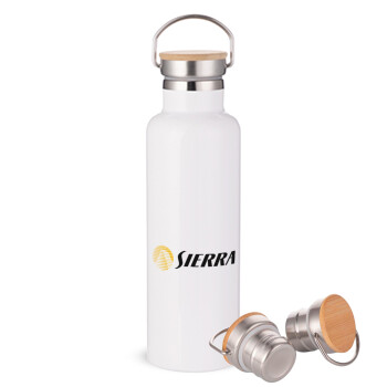 SIERRA, Stainless steel White with wooden lid (bamboo), double wall, 750ml