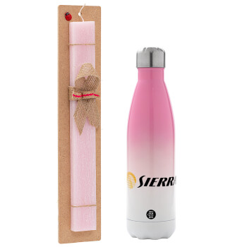 SIERRA, Easter Set, Metallic pink/white (Stainless steel) thermos, double-walled, 500ml & aromatic flat Easter candle (30cm) (PINK)