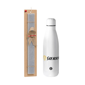 SIERRA, Easter Set, metallic stainless thermos bottle (500ml) & scented flat Easter candle (30cm) (GRAY)