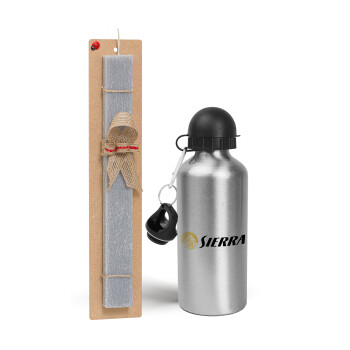 SIERRA, Easter Set, metallic silver aluminum water bottle (500ml) & aromatic flat Easter candle (30cm) (GRAY)