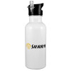 White water bottle with straw, stainless steel 600ml