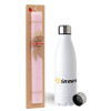 Easter Set, metallic stainless steel water bottle (750ml) & scented flat Easter candle (30cm) (PINK)