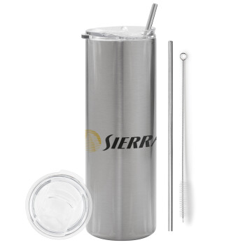 SIERRA, Eco friendly stainless steel Silver tumbler 600ml, with metal straw & cleaning brush