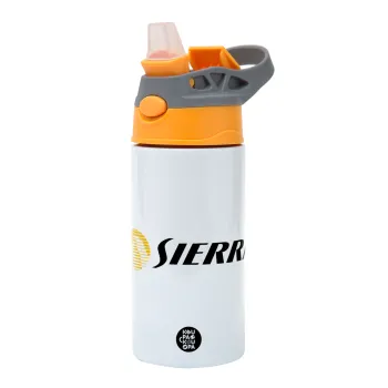 SIERRA, Children's hot water bottle, stainless steel, with safety straw, Orange/Grey (360ml) BPA-FREE