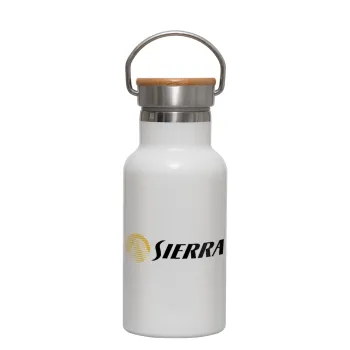 SIERRA, Μεταλλικό παγούρι θερμός (Stainless steel) Λευκό με ξύλινο καπακι (bamboo), διπλού τοιχώματος, 350ml