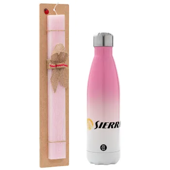 SIERRA, Easter Set, Metallic pink/white (Stainless steel) thermos, double-walled, 500ml & aromatic flat Easter candle (30cm) (PINK)