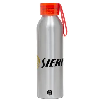 SIERRA, Αλουμινένιο Αθλητικό Μπουκάλι 650ml – Ασημί με Κόκκινο Καπάκι και Λουράκι Σιλικόνης