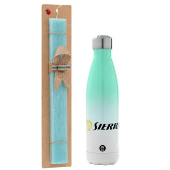 SIERRA, Easter Set, Metallic green/white thermos (Stainless steel), double-walled, 500ml & scented flat Easter candle (30cm) (TURQUOISE)