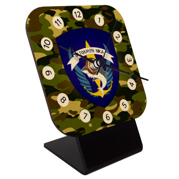 Hellas special force's shark, Quartz Table clock in natural wood (10cm)