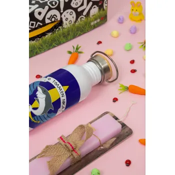 Ο τολμών νικά, καρχαρίας, Πασχαλινή Λαμπάδα με παγούρι μεταλλικό (620ml, stainless steel) & κερί αρωματικό πλακέ (30cm) (ΡΟΖ)