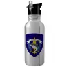 Water bottle Silver with straw, stainless steel 600ml