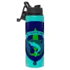 Metallic water bottle with safety lid, 850ml aluminum