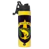 Metallic water bottle with safety lid, 850ml aluminum