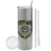 Tumbler stainless steel Silver 600ml, with metal straw & cleaning brush