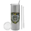 Tumbler stainless steel Silver 600ml, with metal straw & cleaning brush