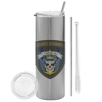 Hellas special force's, Tumbler stainless steel Silver 600ml, with metal straw & cleaning brush