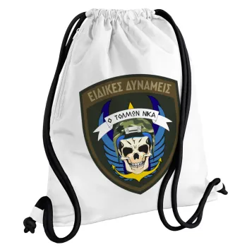 Hellas special force's, Backpack pouch GYMBAG white, with pocket (40x48cm) & thick cords