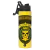 Metallic water bottle with safety lid, 850ml aluminum