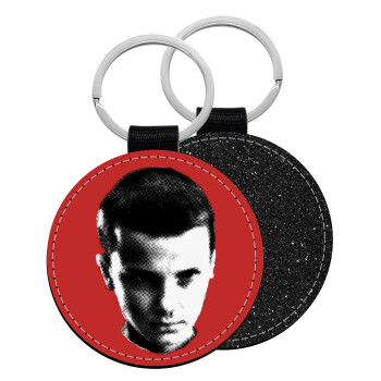 Stranger Things Eleven, Μπρελόκ Δερματίνη, στρογγυλό ΜΑΥΡΟ (5cm)