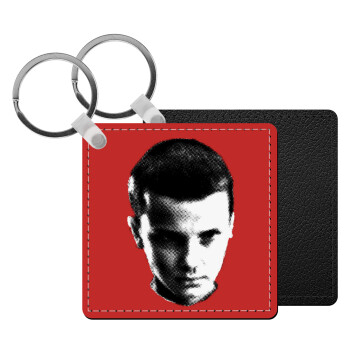 Stranger Things Eleven, Μπρελόκ Δερματίνη, τετράγωνο ΜΑΥΡΟ (5x5cm)