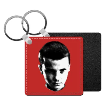 Stranger Things Eleven, Μπρελόκ Δερματίνη, τετράγωνο ΜΑΥΡΟ (5x5cm)