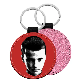 Stranger Things Eleven, Μπρελόκ Δερματίνη, στρογγυλό ΡΟΖ (5cm)