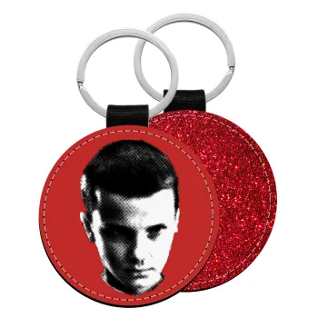 Stranger Things Eleven, Μπρελόκ Δερματίνη, στρογγυλό ΚΟΚΚΙΝΟ (5cm)