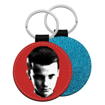 Stranger Things Eleven, Μπρελόκ Δερματίνη, στρογγυλό ΜΠΛΕ (5cm)