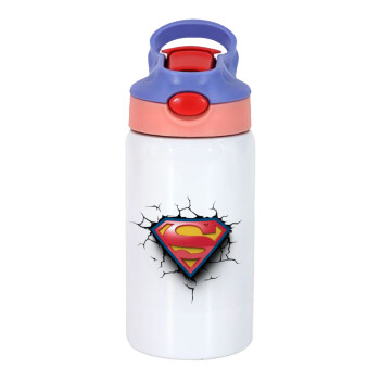 Superman cracked, Παιδικό παγούρι θερμό, ανοξείδωτο, με καλαμάκι ασφαλείας, ροζ/μωβ (350ml)