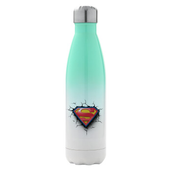 Superman cracked, Μεταλλικό παγούρι θερμός Πράσινο/Λευκό (Stainless steel), διπλού τοιχώματος, 500ml